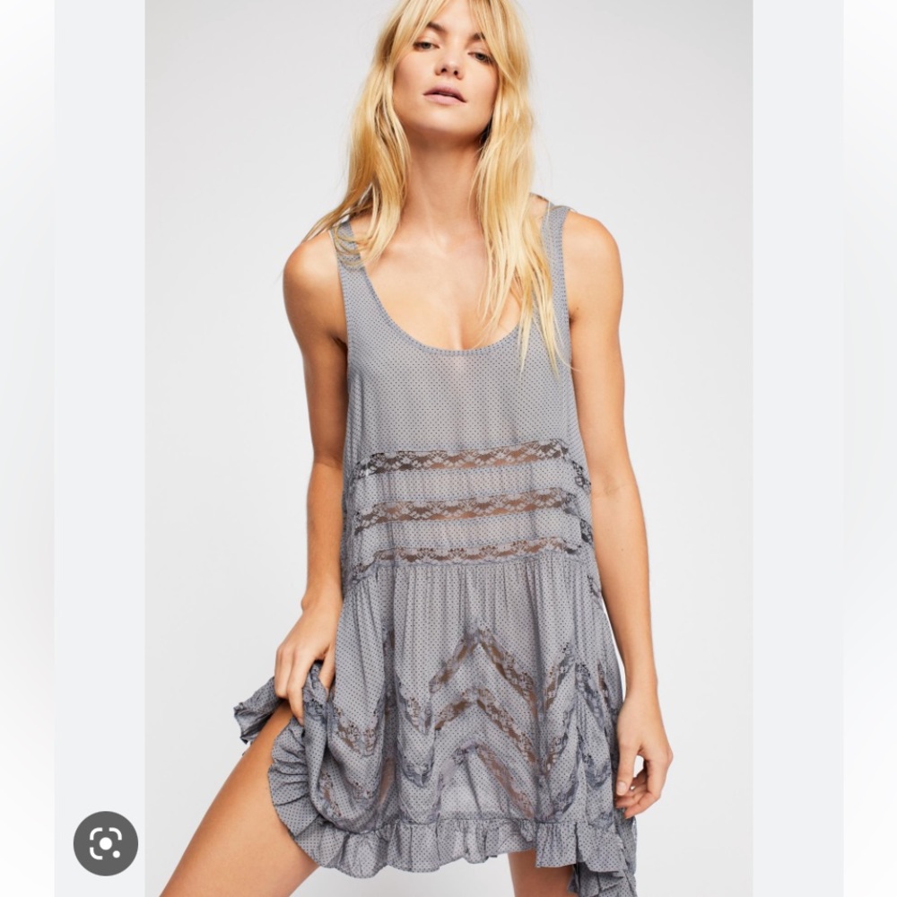 Free People Intimately Voile and Lace purple trapeze slip tank top w/ gray slip